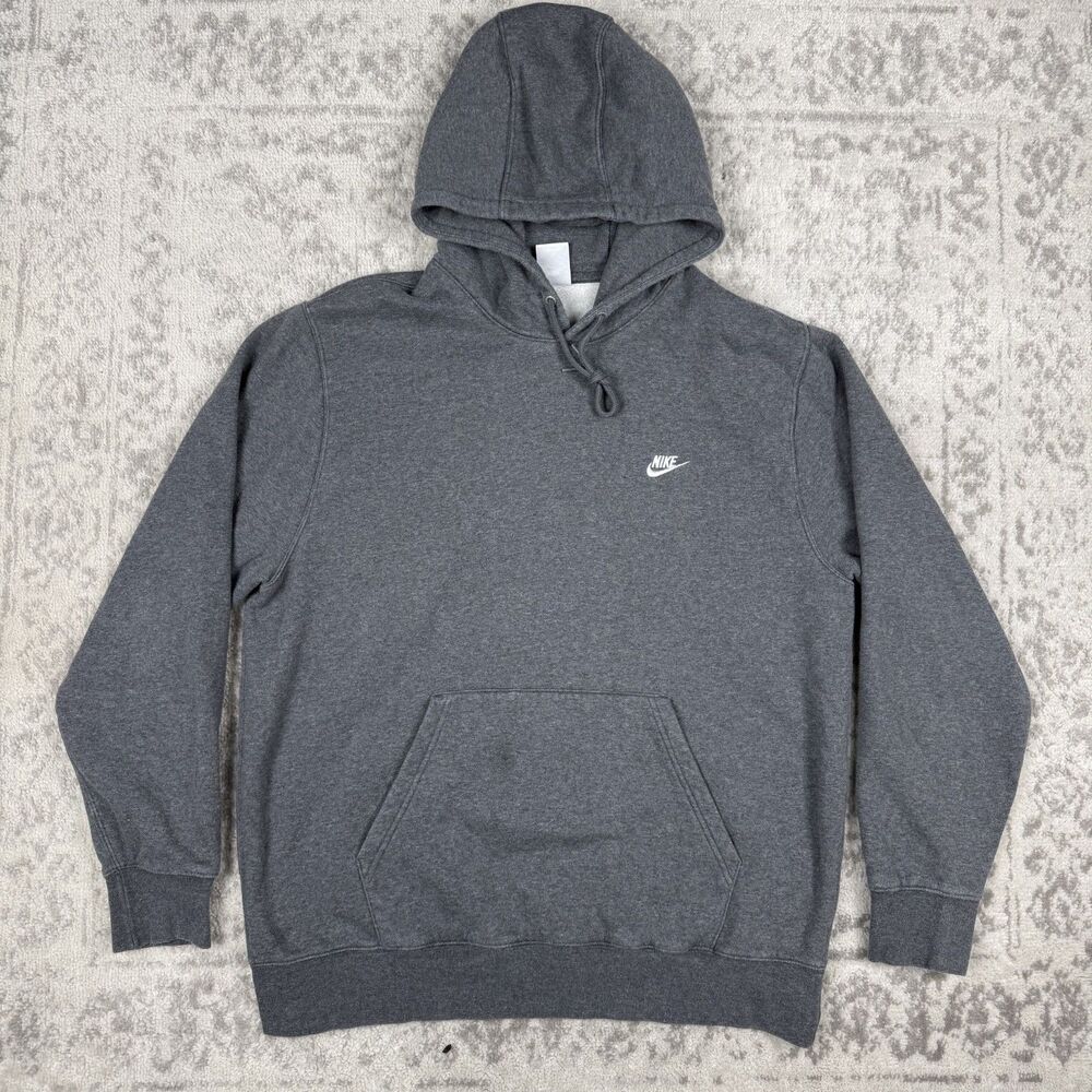 Nike Hoodie Mens Gray Fleece Pullover Small Swoosh Sweatshirt FN3859 Size XL